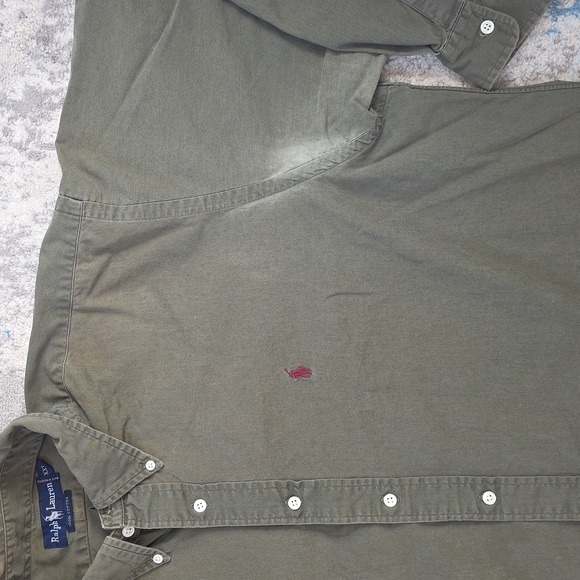 Ralph Lauren Mens Size XXL Long‎ Sleeve Olive Green Button Up Shirt - Picture 3 of 4